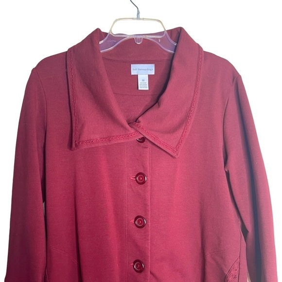 Soft Surroundings Burgundy Rachel Embroidered Knit Coat Women's Medium - Picture 4 of 9